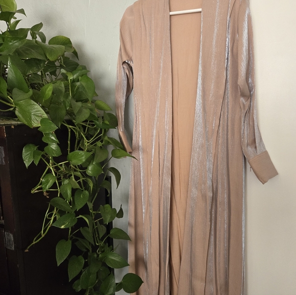 Long Tan and Silver Shimmer Abaya/cardigan - Picture 1 of 4